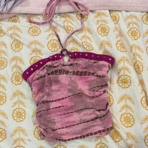 Urban  outfitters pink  and Brown Tie-Dye Halter Top
